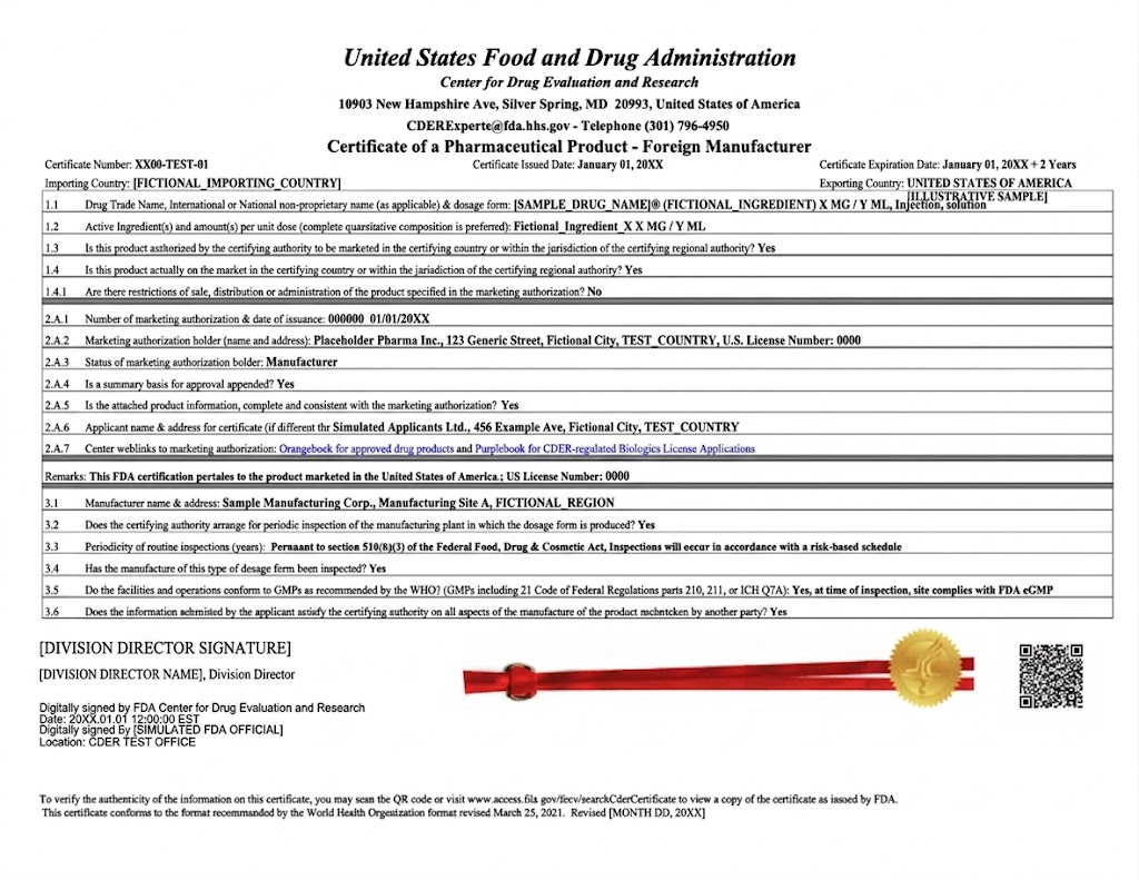 FDA Certificate Sample 2